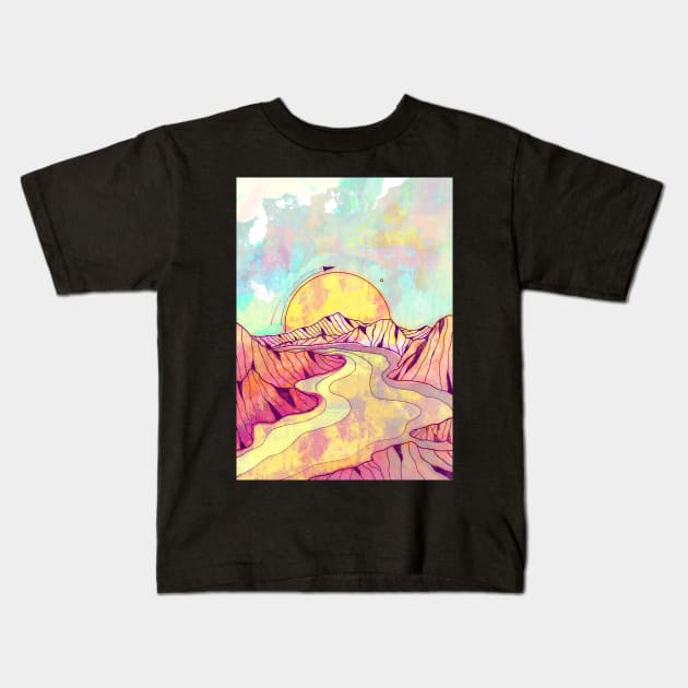 As the gentle river bends Kids T-Shirt by Swadeillustrations